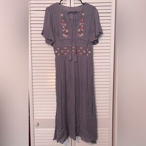 Embroidered Purple Sundress with Flutter Sleeves
